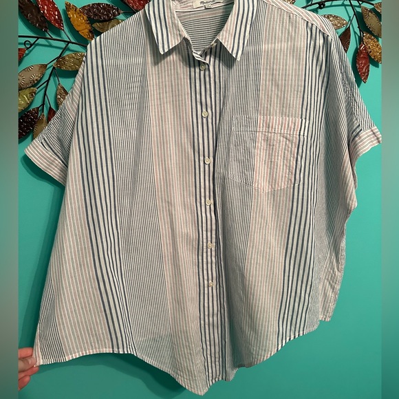 Madewell Pink/Blue striped button up - Picture 2 of 6